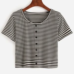 NWOT Shein Short Sleeve B&W Striped Crop Tee